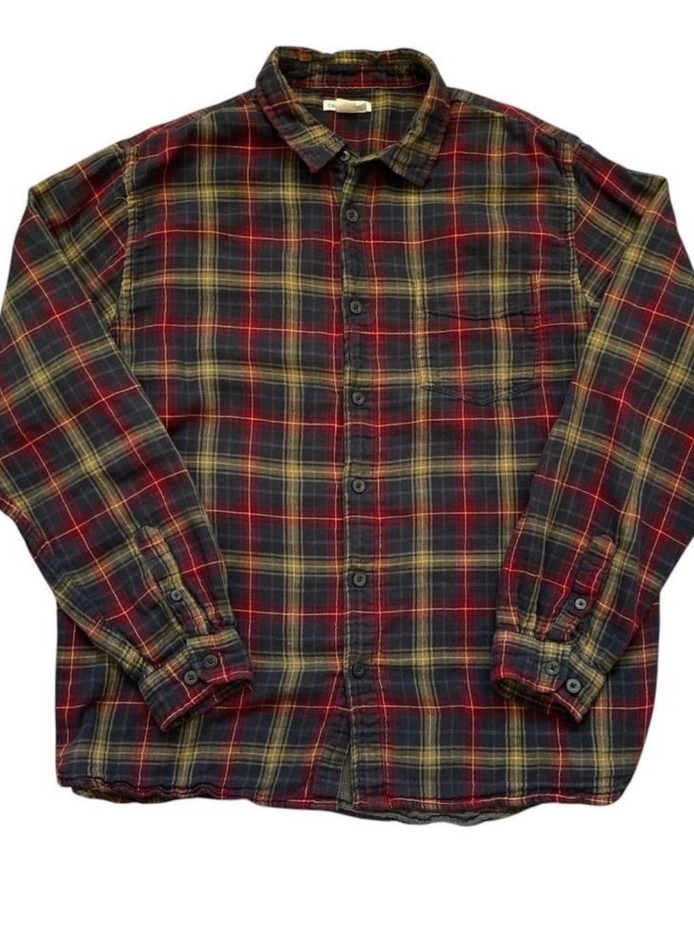 Men's Plaid Button-Down Shirt in Red and Green
